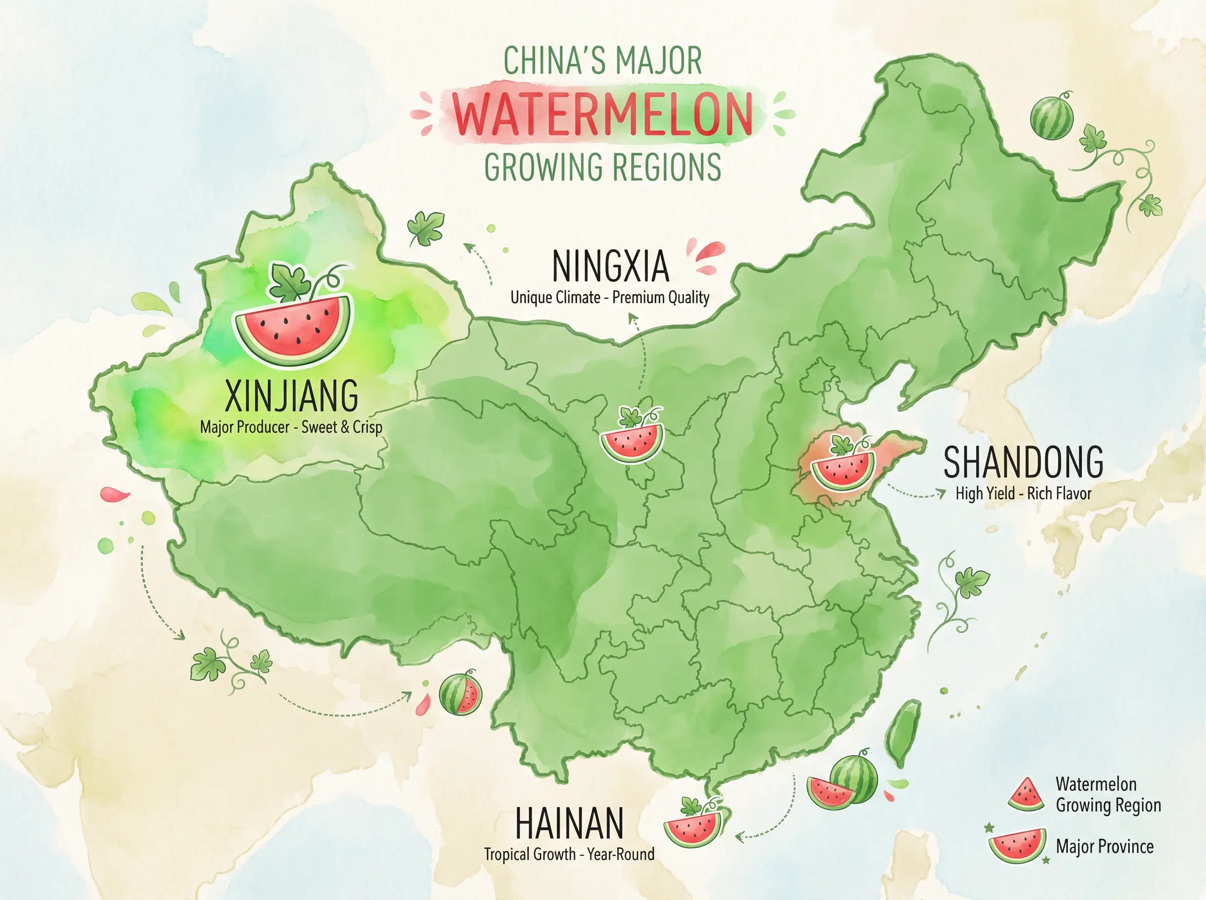 中国西瓜主要产地分布地图 - 暗网吃瓜